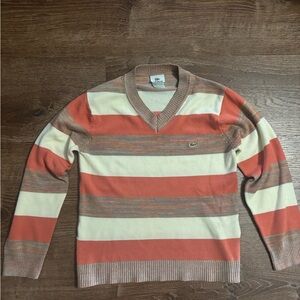 Vintage Lacoste V-Neck Striped Sweater Made in France Multi Color Size Small